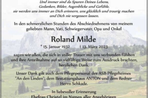 Nachruf zu Ehren von Roland Milde
